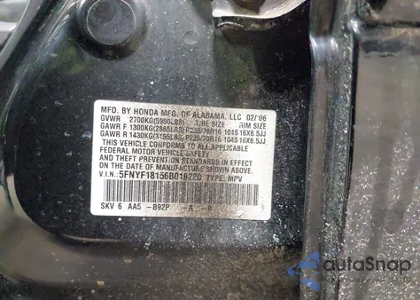 2006 Honda Pilot Lx z USA, uszkodzony, nr VIN 5FNYF18156B018220